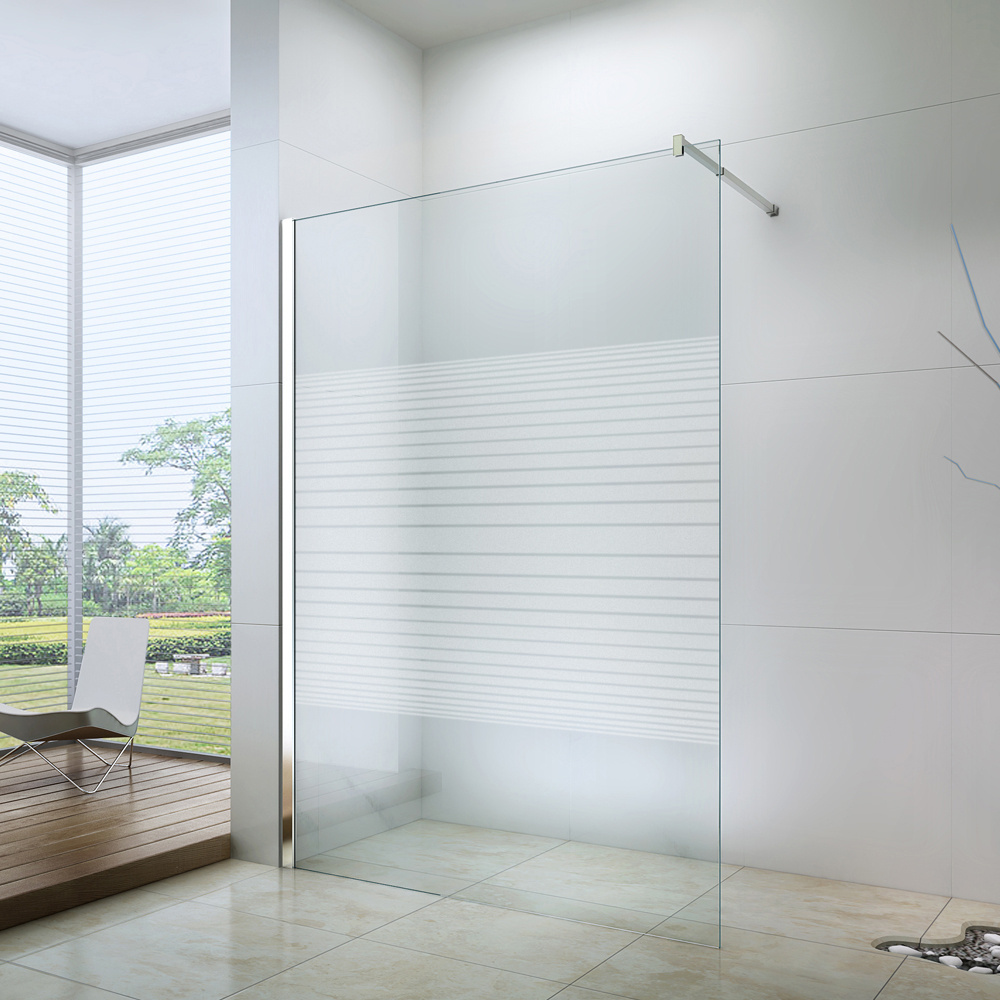 Tempered glass shower wall panels with adjustable support bar