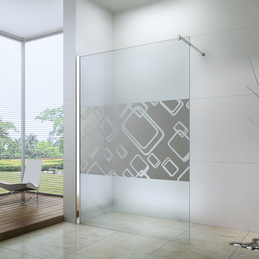 Tempered glass shower wall panels with adjustable support bar