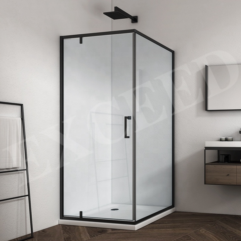 L Shaped Black Swing Shower Enclosure Door with 6mm Security Glass