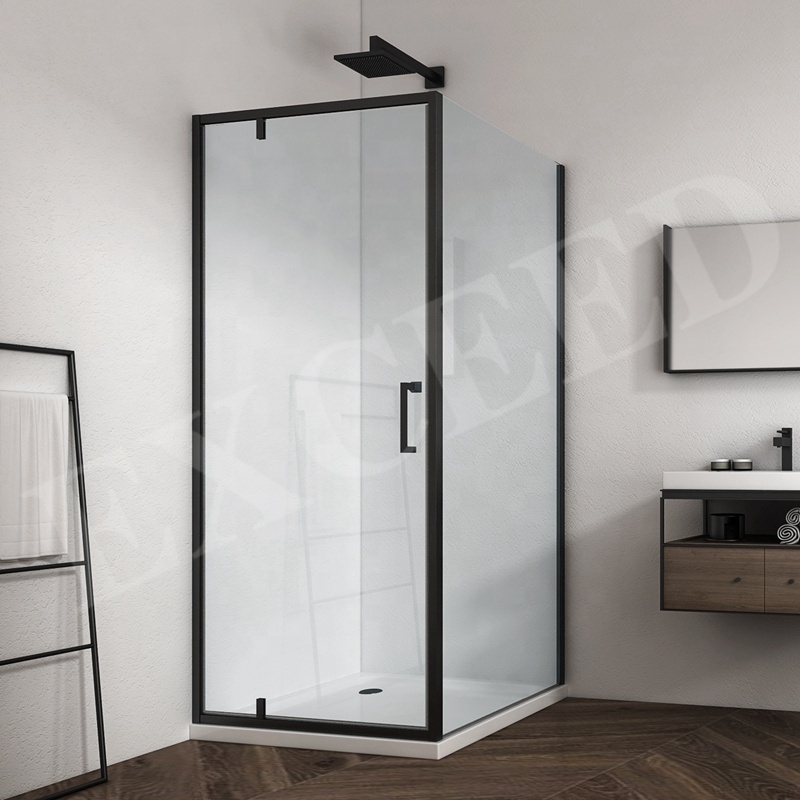 L Shaped Black Swing Shower Enclosure Door with 6mm Security Glass