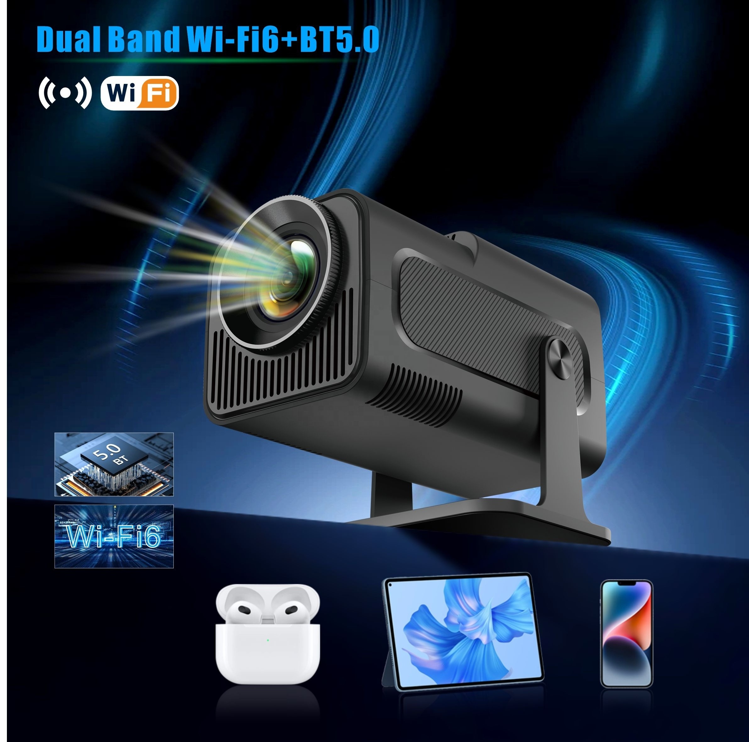 HY320 Projectors Android 11 4K Mini Projector WiFi6 Allwinner h713 390ANSI BT5.0 1920*1080P Outdoor portable projetor HY300