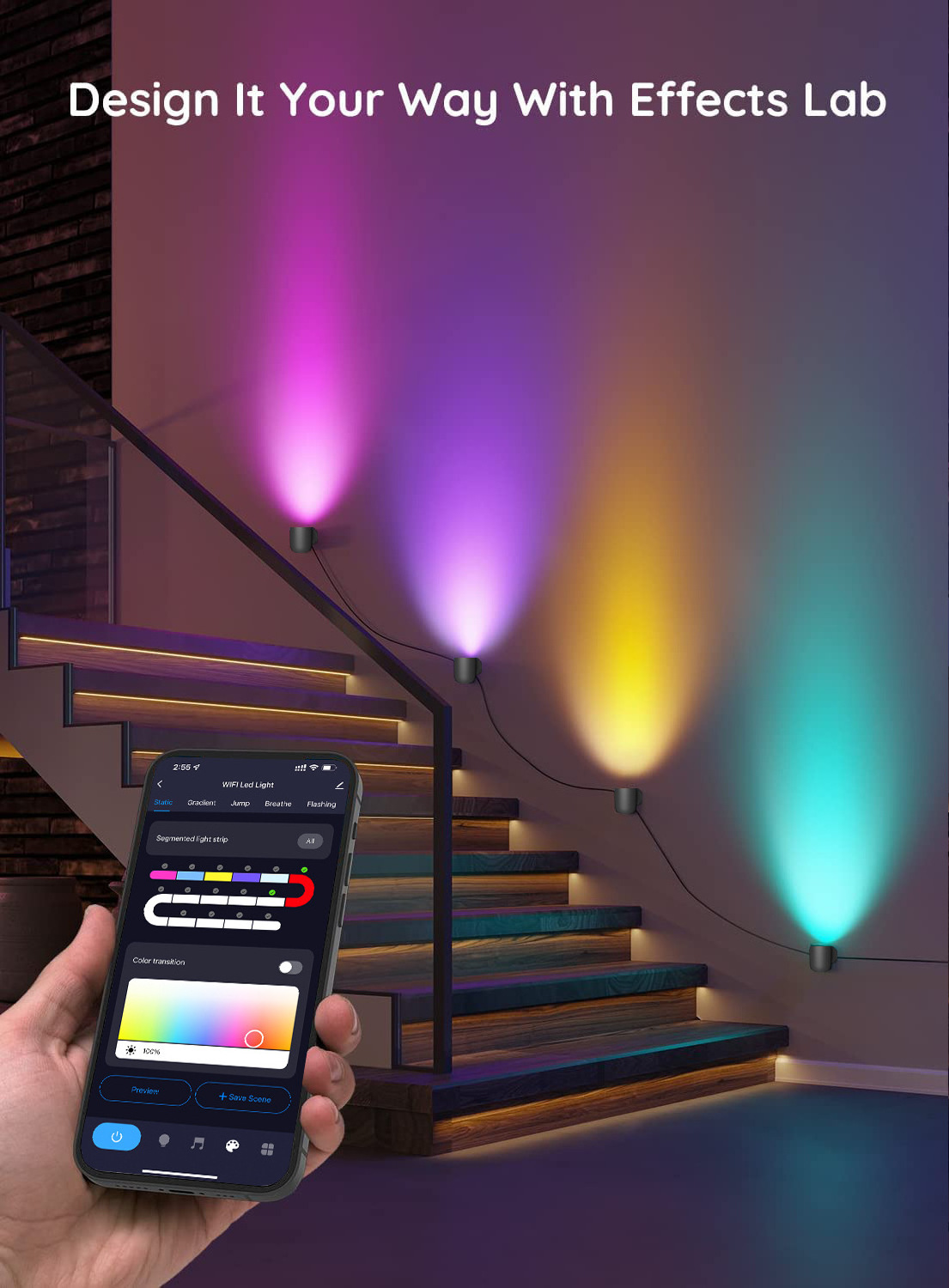 Decorative LED Tuya Smart Wall Music Sync Lighting RGB Rainbow LED Smart wall lights For Home Garden