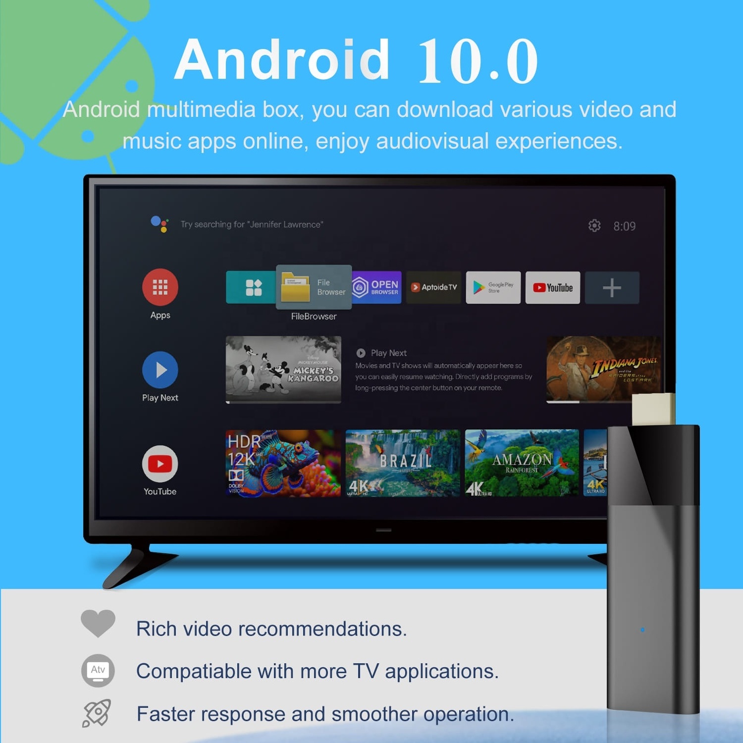 Q6 H313 2GB RAM 16GB ROM stick tv 4k best android 10 voice remote Control fire tv stick 4k smart tv android box Set-Top Box