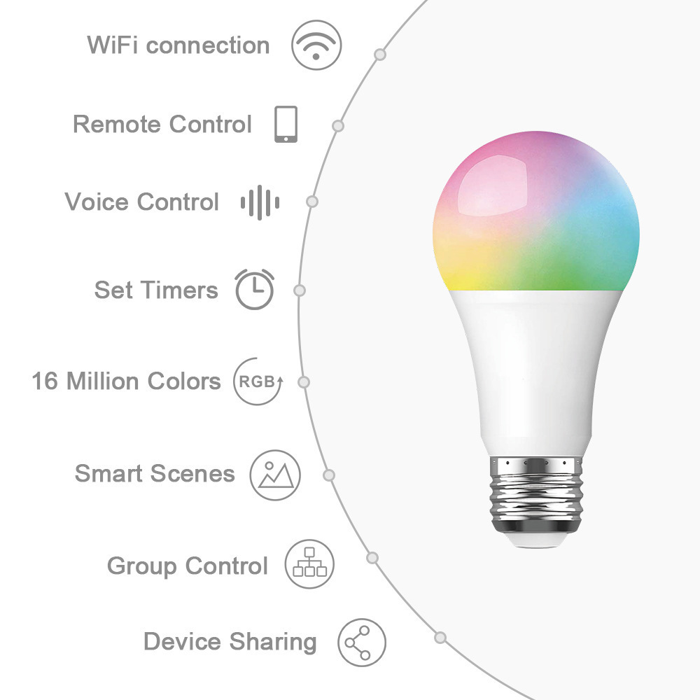 Excel Digital TUYA Smart Life APP E27 E26 RGBW music wifi smart led bulb 7W 10W Smart Light Bulb