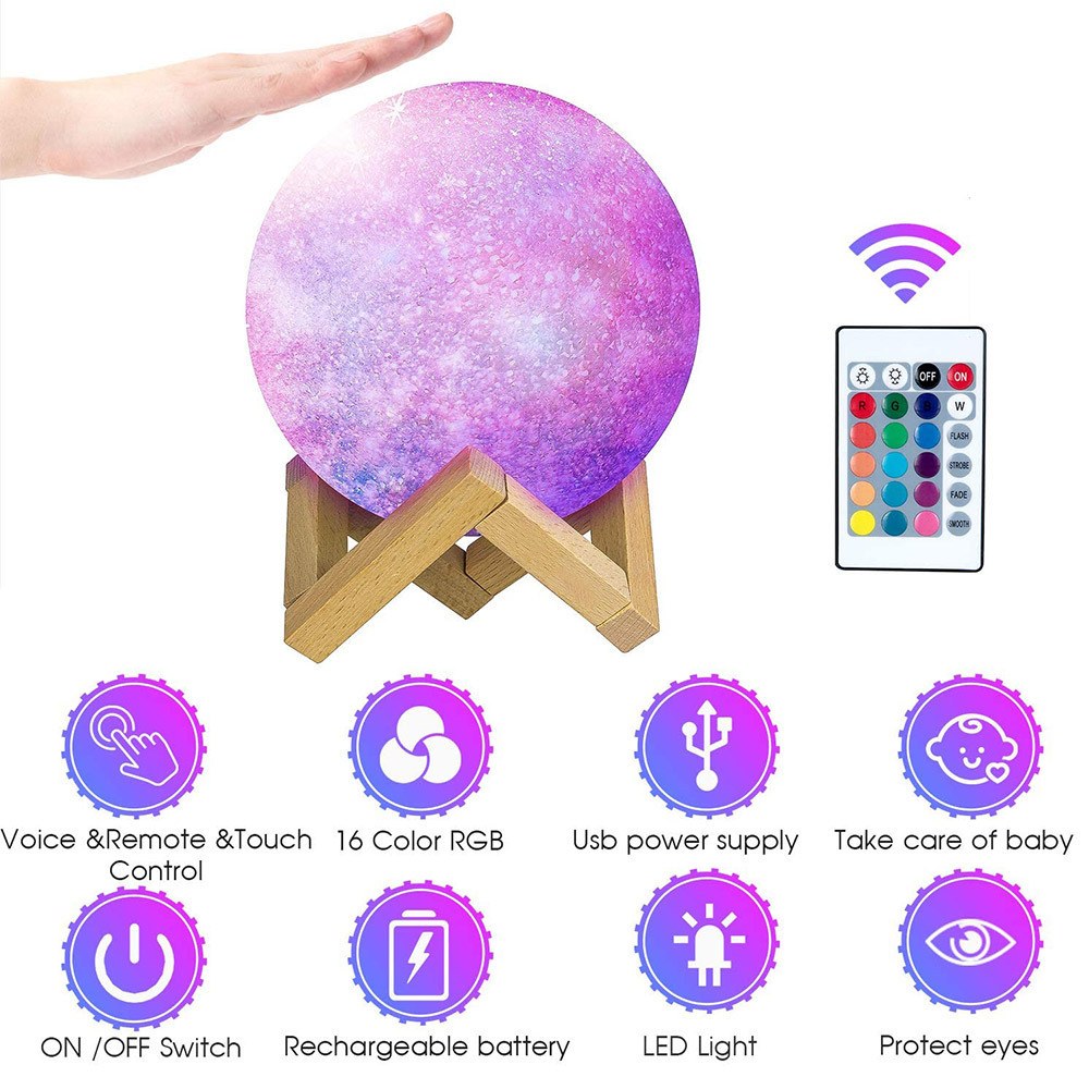 3D Print LED Moon night light with Large Size Galax y moon Night Light -12cm remote control 16 light color