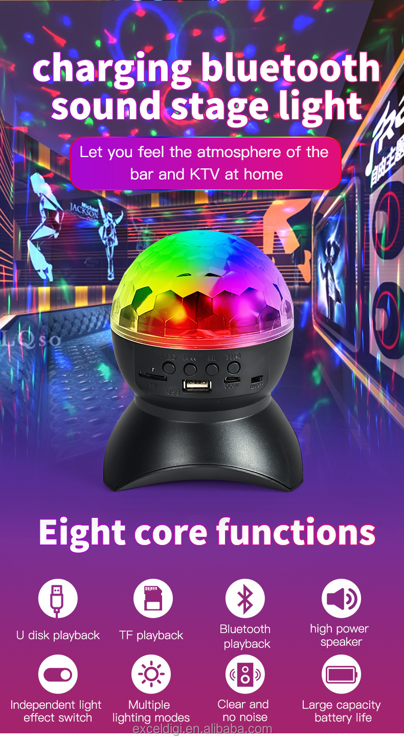 Wireless Music Speaker Stage Light LED Disco Ball Lights USB Charge BT-compatible Projector Night Lights for KTV Party Wedding