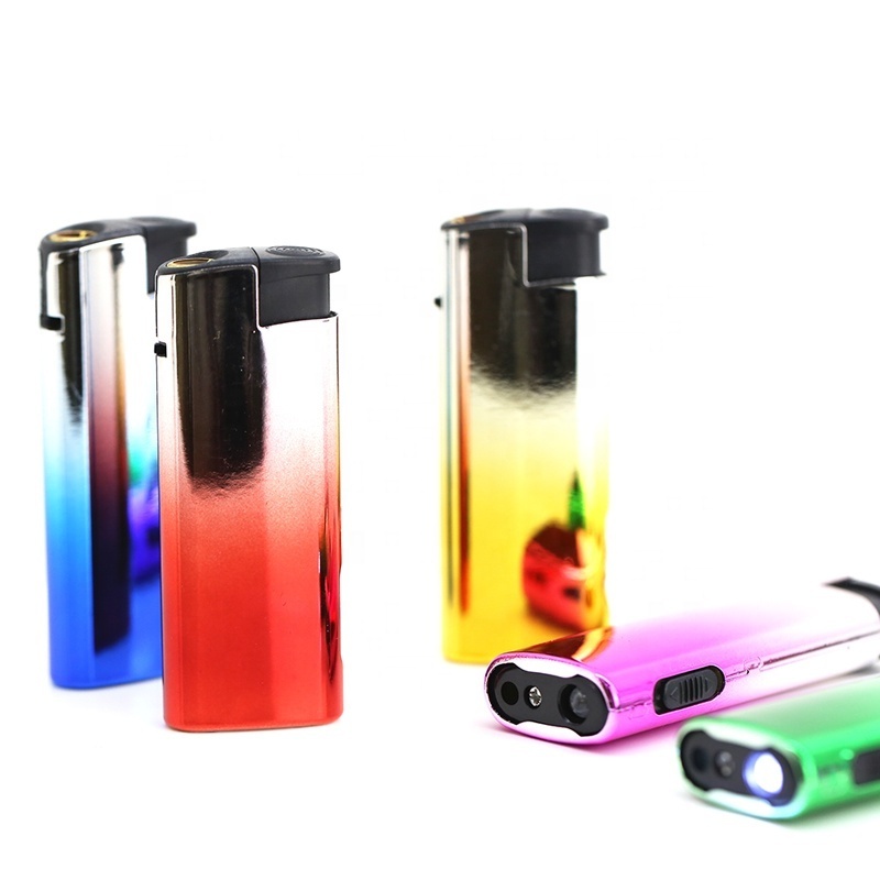 Ex-2126 Metal Blue Jet Flame Plastic Butane Gas Refillable Torch Lighter Electronic Lighters With Led