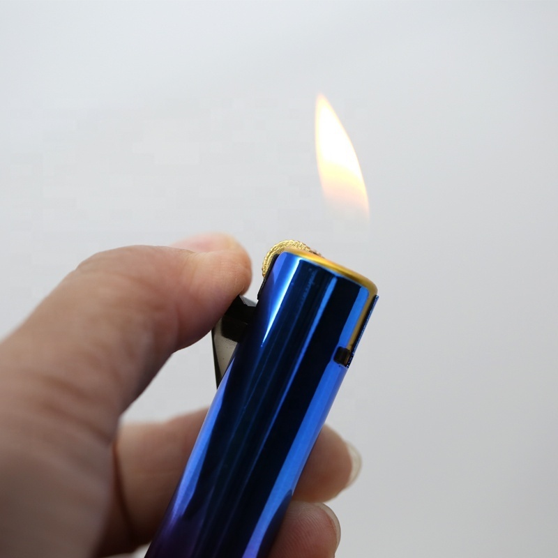 Novelty round Refillable Butane Gas Flint Cigarette metal Lighter EX-2461uv color full