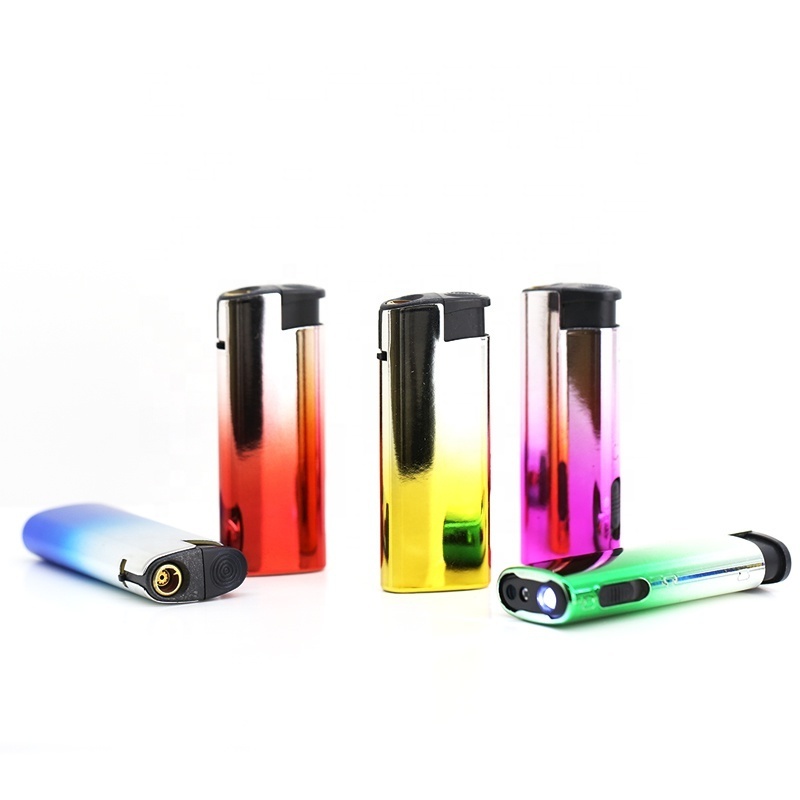 Ex-2126 Metal Blue Jet Flame Plastic Butane Gas Refillable Torch Lighter Electronic Lighters With Led