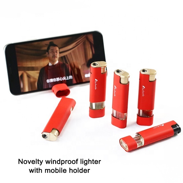 Novelty turbo lighter with mobile phone holder  cigarettes metal lighter refillable EX-2208A