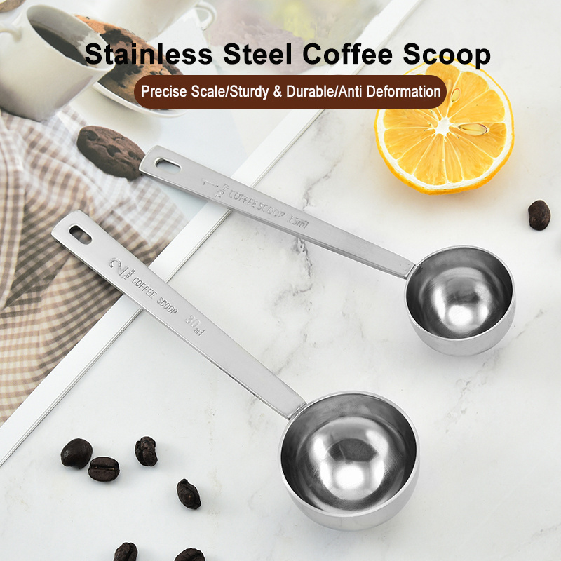 Online Retailer Hot Double Headed Kitchen Measuring Accessories 15CC 30CC Stainless Steel Coffee Scoop Round Powder Beans Spoon