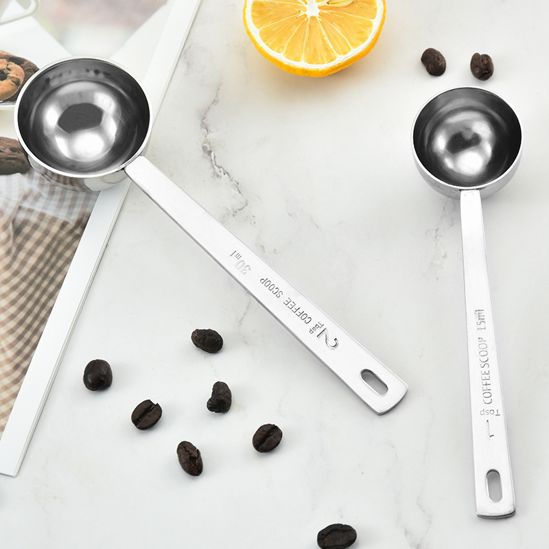 Online Retailer Hot Double Headed Kitchen Measuring Accessories 15CC 30CC Stainless Steel Coffee Scoop Round Powder Beans Spoon