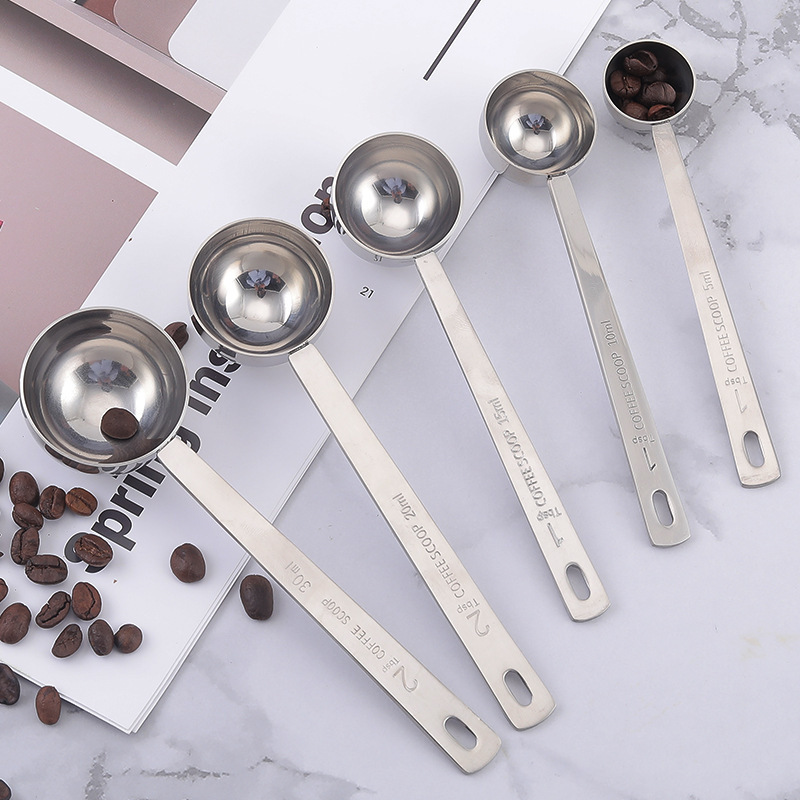 Online Retailer Hot Double Headed Kitchen Measuring Accessories 15CC 30CC Stainless Steel Coffee Scoop Round Powder Beans Spoon