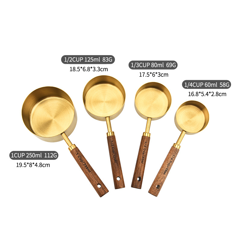 Best Hot Selling Rose Gold Kitchen Baking Liquid Ingredient Cups Stainless Steel Coffee Powder Measuring Cup Spoon Set