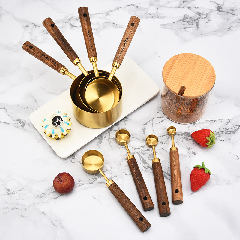 Best Hot Selling Rose Gold Kitchen Baking Liquid Ingredient Cups Stainless Steel Coffee Powder Measuring Cup Spoon Set