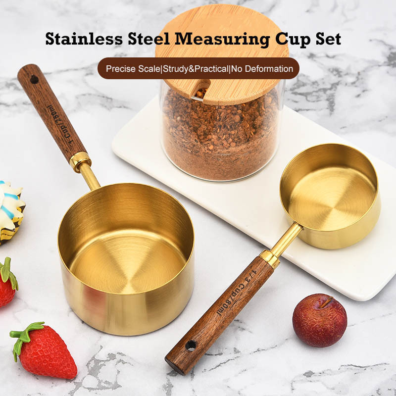 Best Hot Selling Rose Gold Kitchen Baking Liquid Ingredient Cups Stainless Steel Coffee Powder Measuring Cup Spoon Set