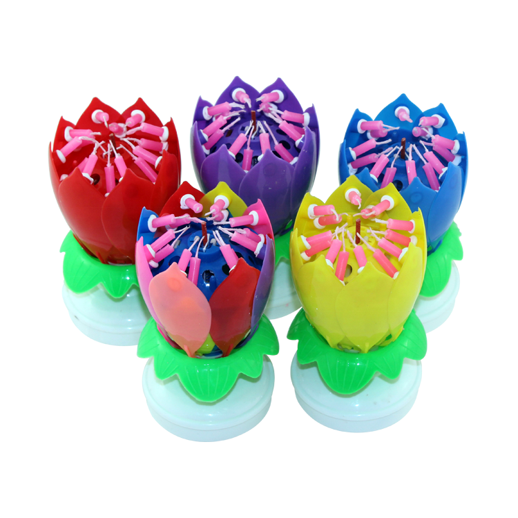 The most popular wholesale Flame retardant material lotus multi-colorful flower bloom musical birthday candles making firework