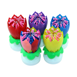 The most popular wholesale Flame retardant material lotus multi-colorful flower bloom musical birthday candles making firework