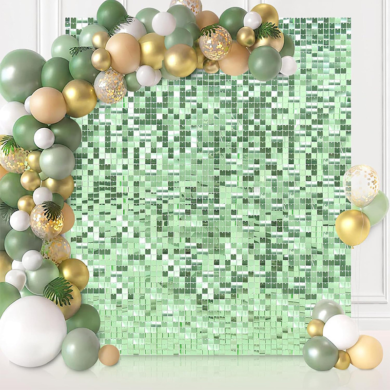 KLS Factory green shimmer wall sequin backdrop panels clear grid panel de fondo de lentejuelas back drop Shimmer Wall Green