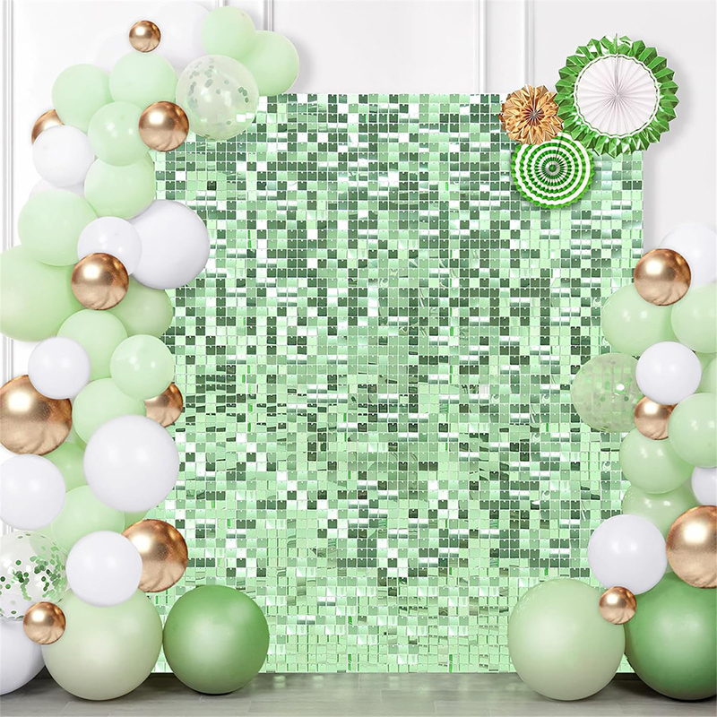 KLS Factory green shimmer wall sequin backdrop panels clear grid panel de fondo de lentejuelas back drop Shimmer Wall Green