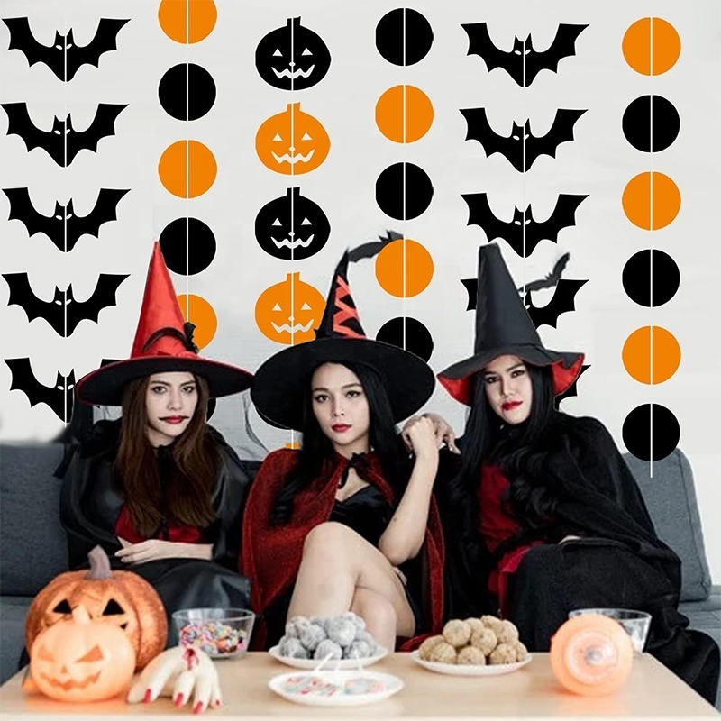 New Halloween paper decorative bar atmosphere props skeleton bat string pendant Halloween party decoration