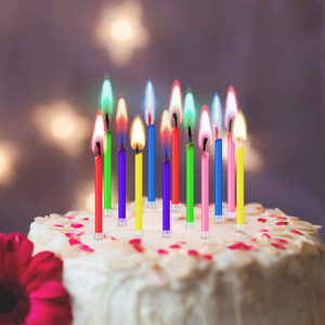 6 pack neon multi color flame Novelty Musical  happy birthday candles long pink color flame candle