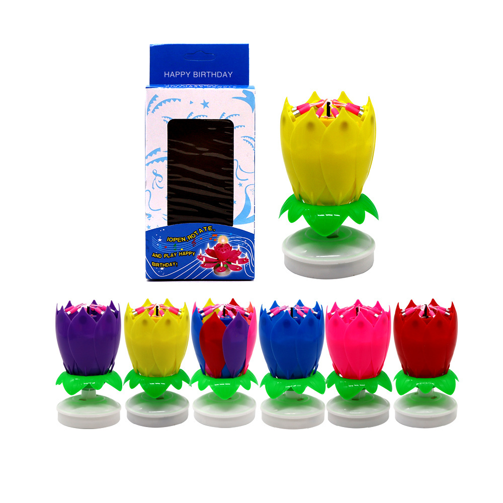 The most popular wholesale Flame retardant material lotus multi-colorful flower bloom musical birthday candles making firework