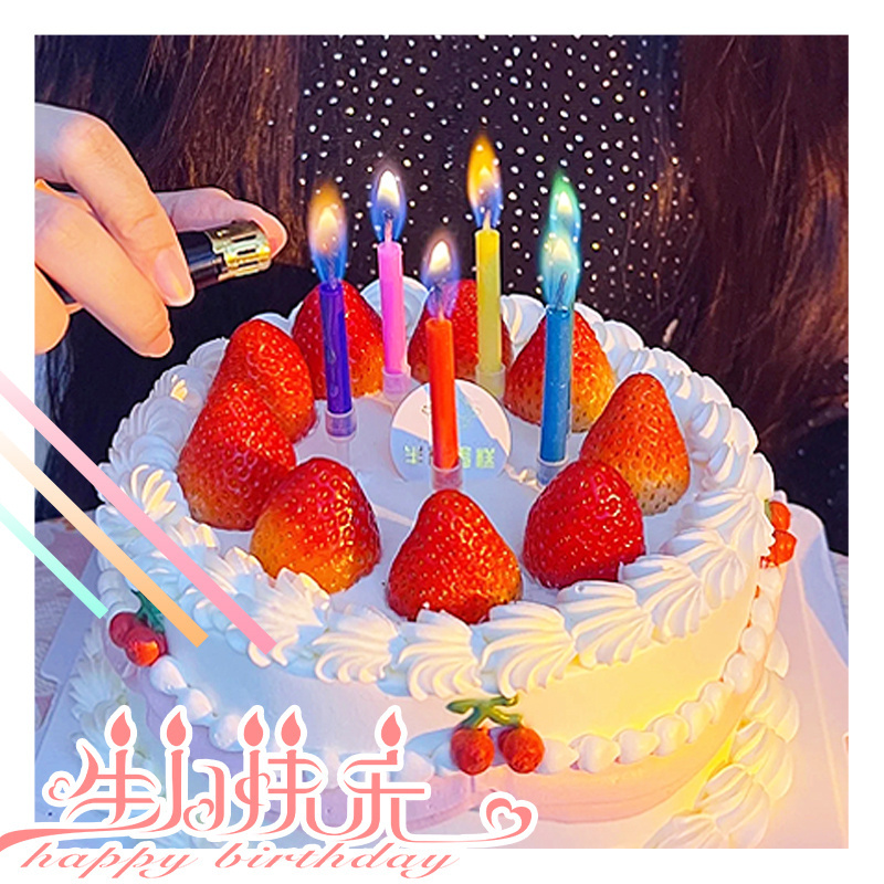 6 pack neon multi color flame Novelty Musical  happy birthday candles long pink color flame candle