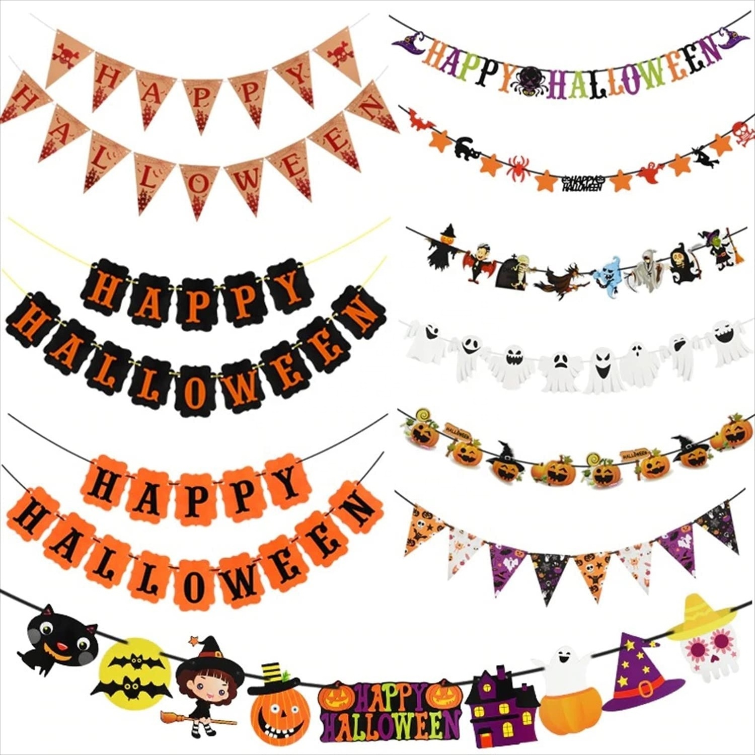 Halloween Bunting with Pumpkin Sign Outdoor Indoor Home Decor for Mantle Fireplace Halloween Theme Party Decorations Supplies