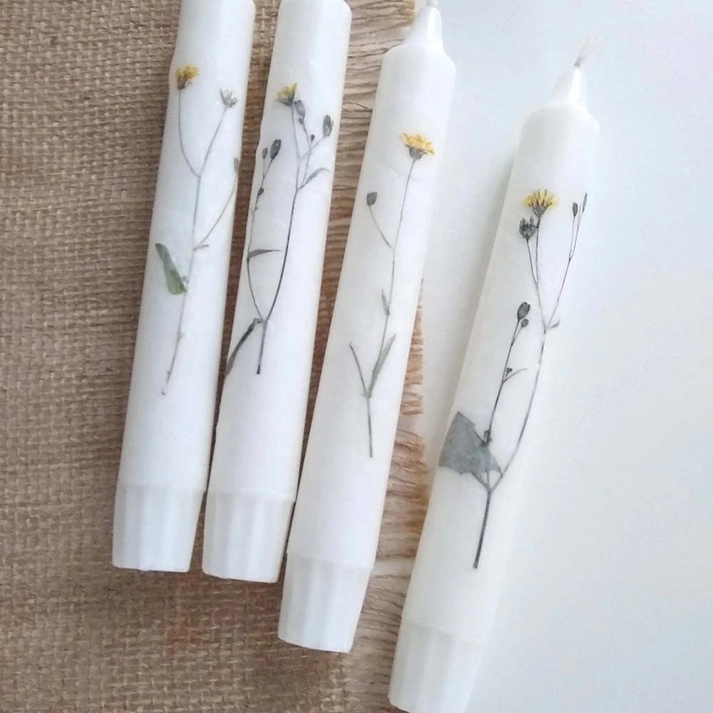 Wholesale white candle for household dinner Wedding Table Decor Gift idea Taper candle Floral Hand Painted Tapered Candles