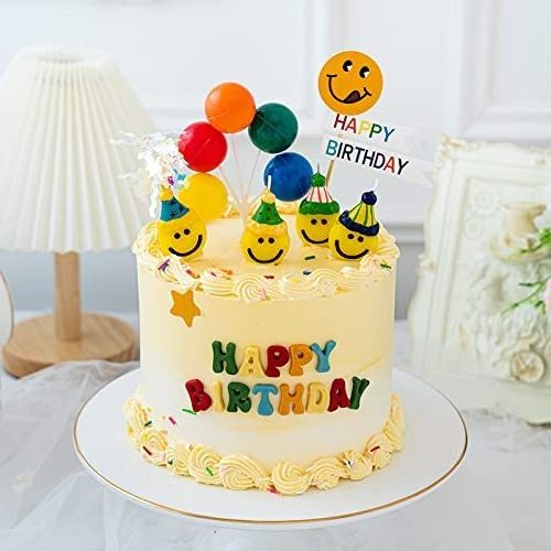 Cute 5pc smiling face pvc box funny birthday candle Yellow Smile Face Birthday Cake Candles