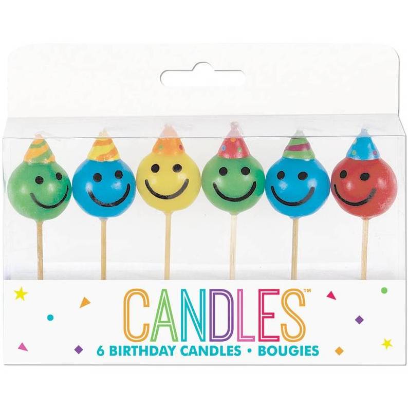 Cute 5pc smiling face pvc box funny birthday candle Yellow Smile Face Birthday Cake Candles