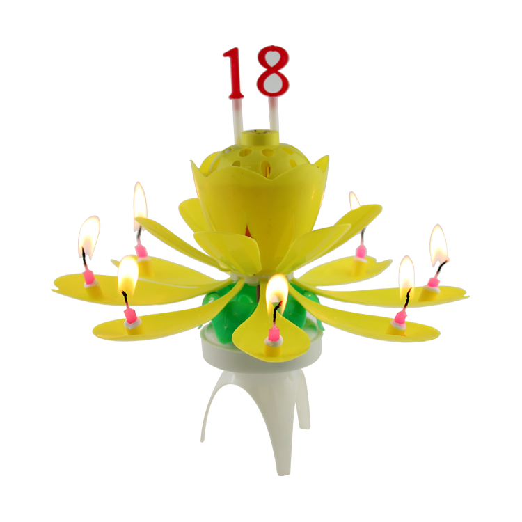 New design auto open up musical play little lotus shape happy birthday candle for celebration party