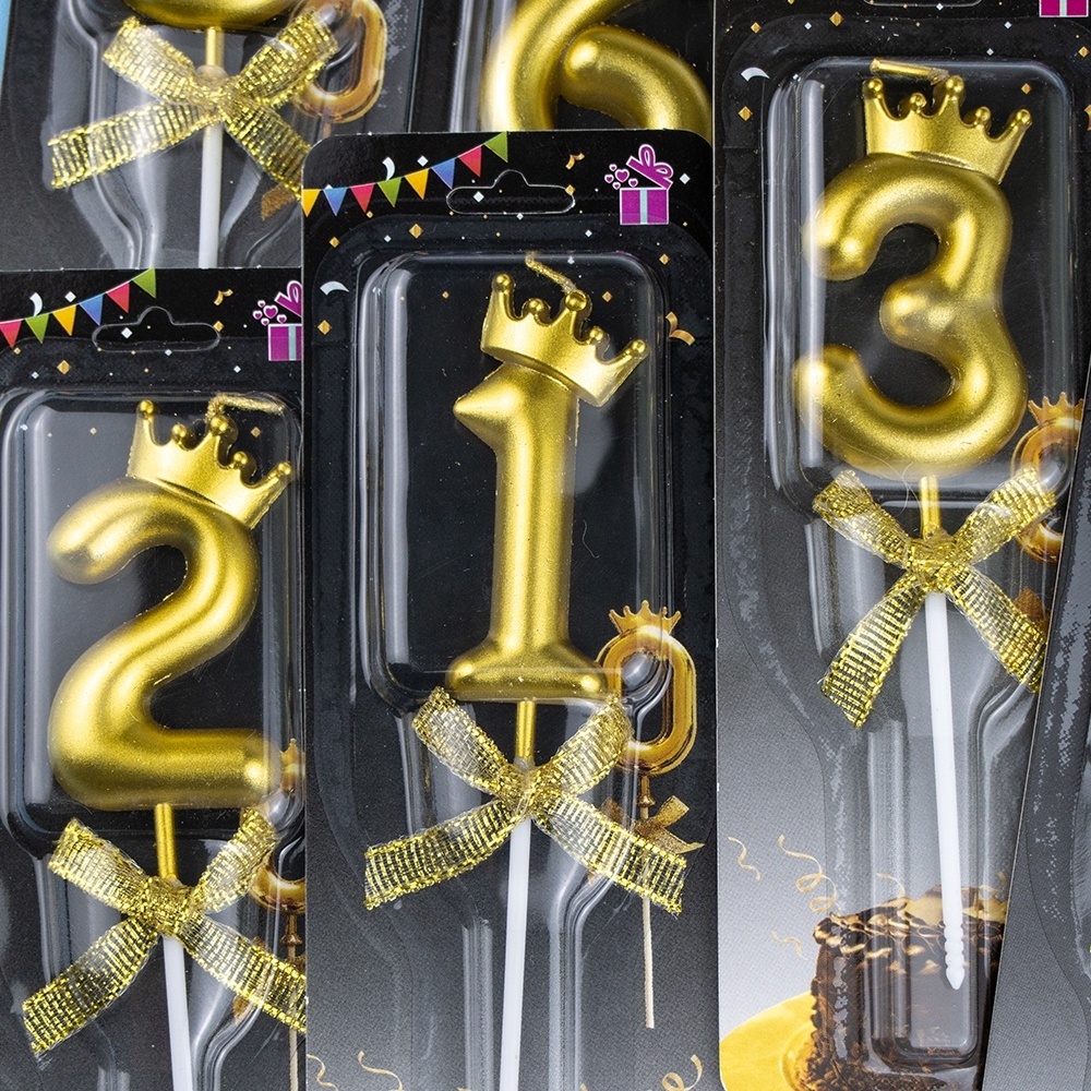 New glitter golden Bow Crown Shape Digital 0-9 Party custom extra tall 20 mermaid sparkling happy birthday number cake candles