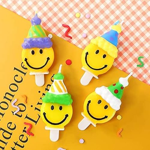 Cute 5pc smiling face pvc box funny birthday candle Yellow Smile Face Birthday Cake Candles