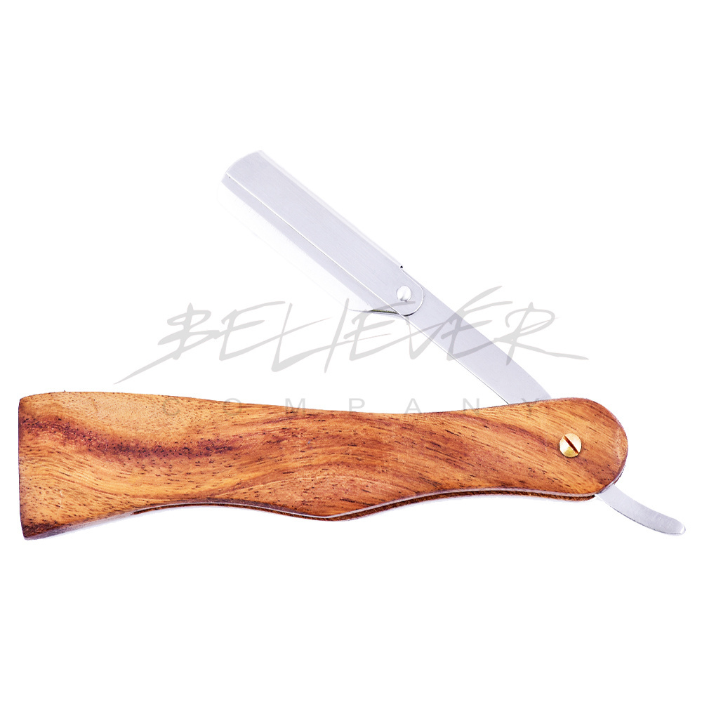 Natural color Private label Colour wood and stainless steel barber straight razor for personal beauty care