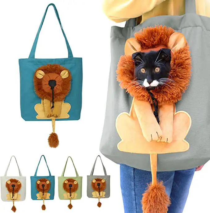 Wholesale Popular Lion-Shaped Canvas Shoulder Carrying Bag Lion Sling Pet Carrier Bag For Dogs And Cats