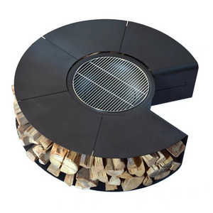 Large Black Steel Burning Patio Backyard Firepit Outside Round Fireplace Cover Outdoor Fire Pit Table