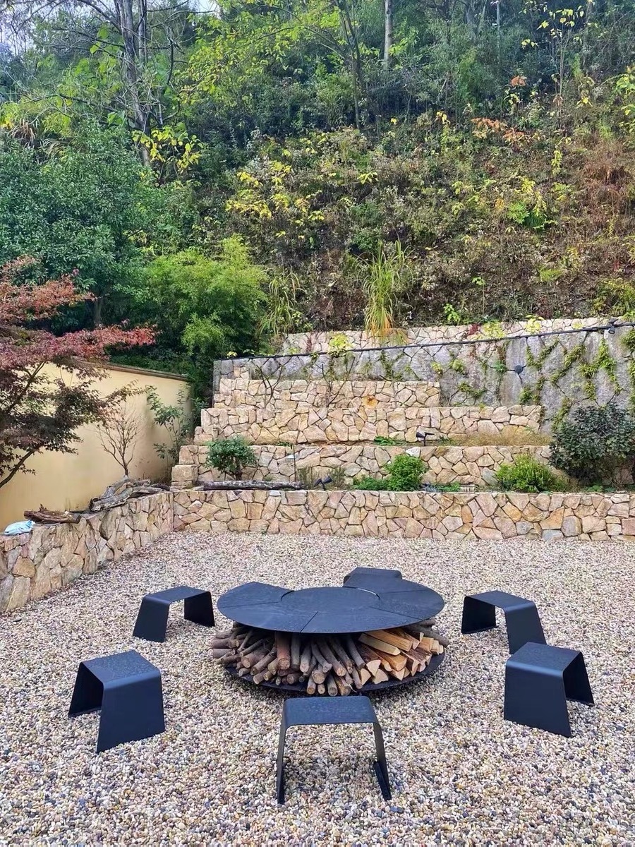 Large Black Steel Burning Patio Backyard Firepit Outside Round Fireplace Cover Outdoor Fire Pit Table