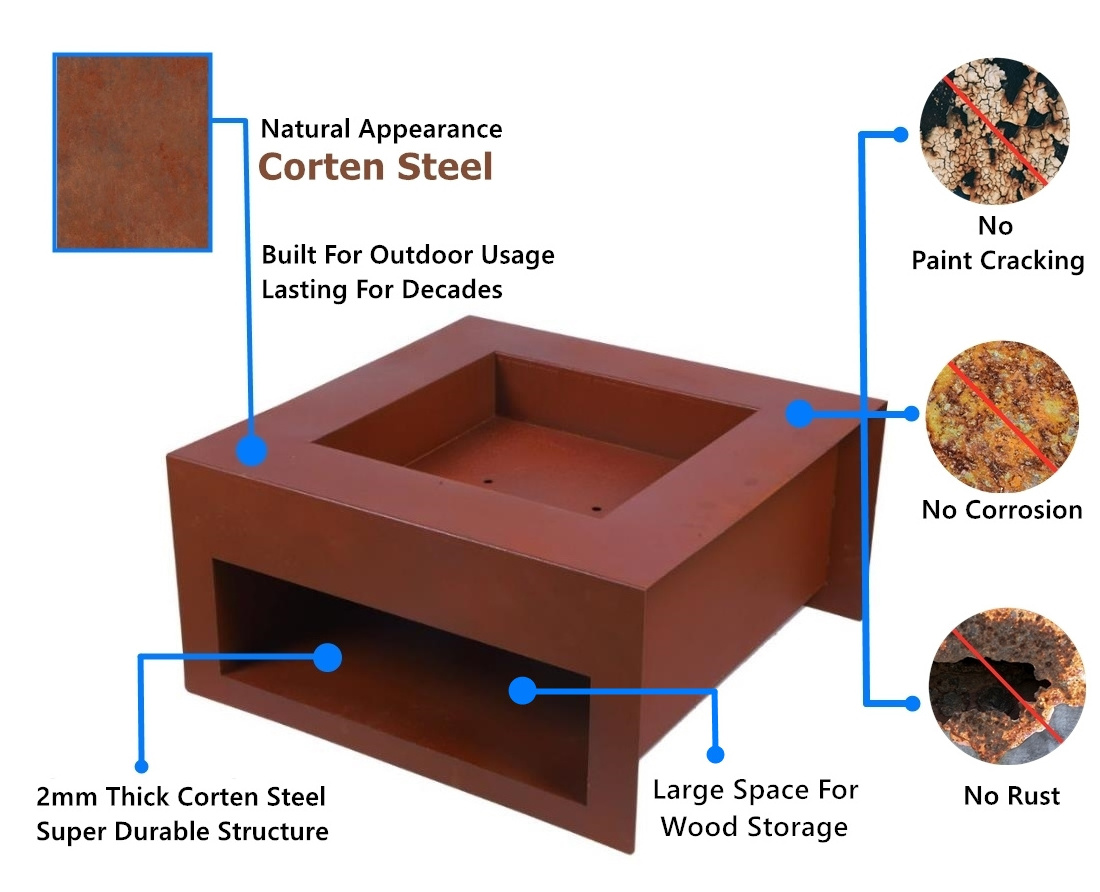 outdoor Corten Steel fire pit table