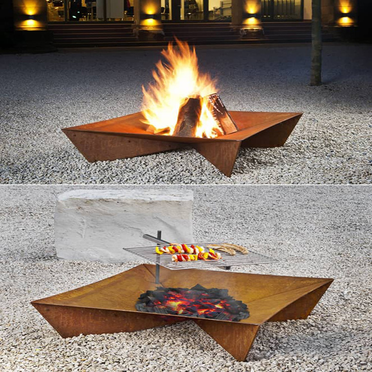 Rectangular outdoor corten steel rust metal gas fire pit