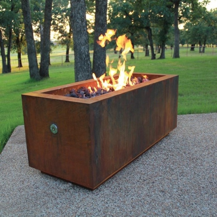 Rectangular outdoor corten steel rust metal gas fire pit