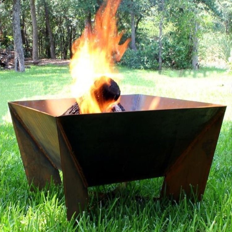 Rectangular outdoor corten steel rust metal gas fire pit