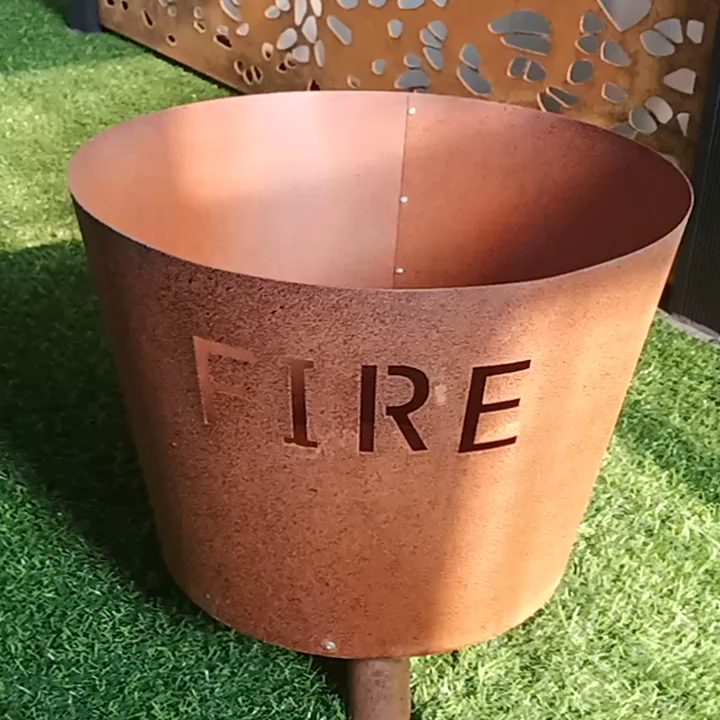 Rectangular outdoor corten steel rust metal gas fire pit