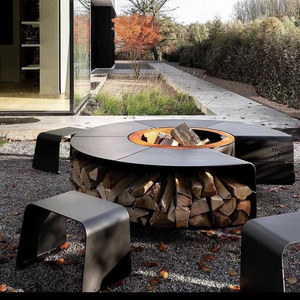 Zhuoyue fire pit corten with wood storage stand, Outdoor smokeless fireplace / fire pot