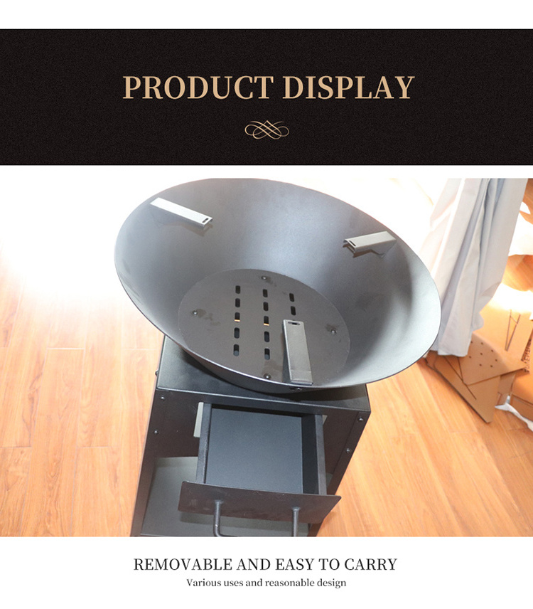 factory price Garden Outdoor Cooking BBQ Weathering Steel Fire Pit Grill with Enclosed Stand firepit