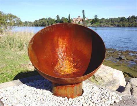 Round Outdoor Corten Steel Garden Wooden Fire Pit, Corten Steel Fire Bowl, Corten Steel Water Bowl