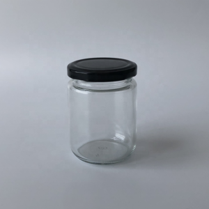 8oz 240ml  Flint Clear Straight Sided Dessert Jam Preserving Glass Jar With Twist Off Black Lid