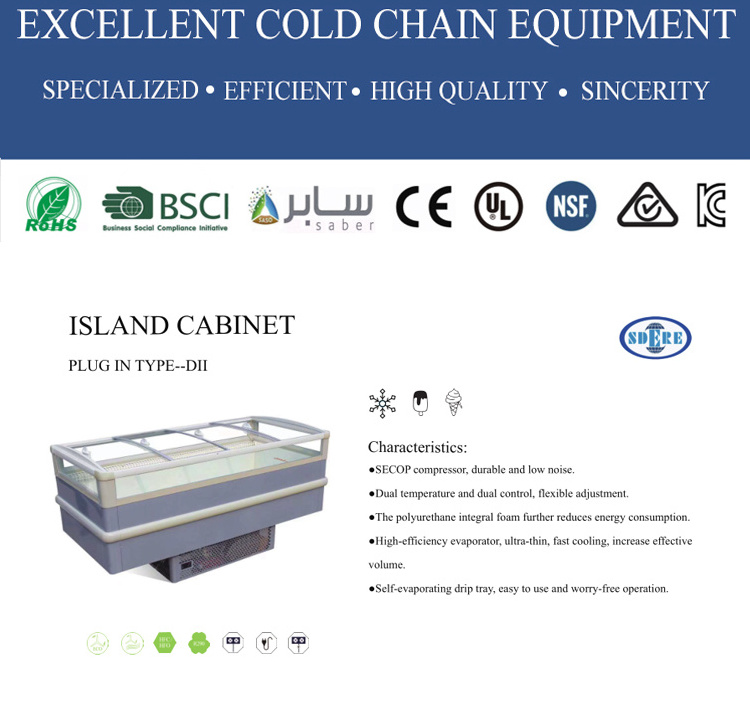 Horizontal Island Freezer Commercial Display With Top Sliding Door  Island Display Freezer For Ice Cream