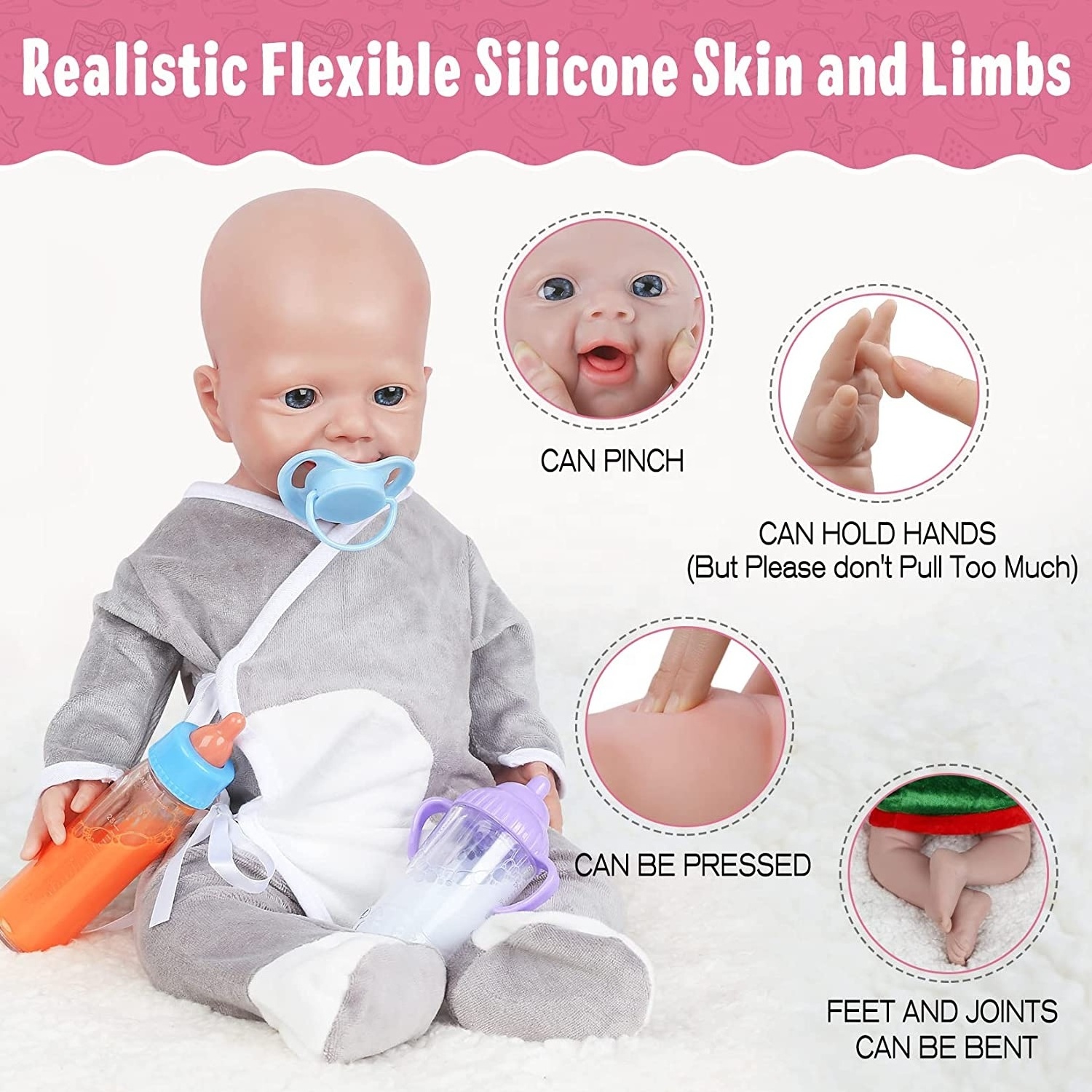 18 Inch Silicone Full Body Realistic Newborn Baby Dolls Lifelike Reborn Babies